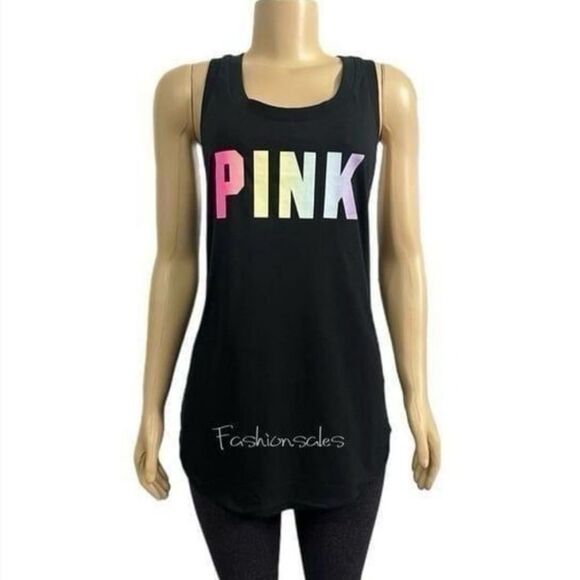 Victorias Secret Pink Set oversized Tank top XL & logo waist shorts black XXL - Picture 3 of 9
